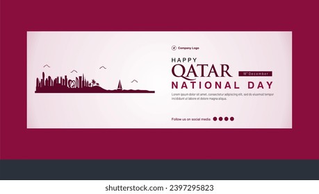 Luxuriöses Qatar National Day Banner mit Doha City Skyline, Ribbon und Company Profil. Katar-Vektorgrafik