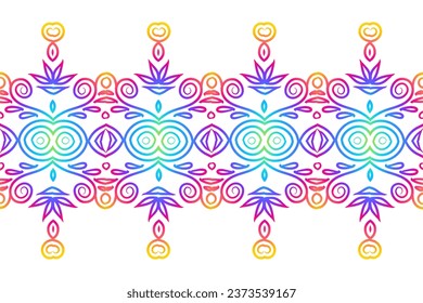 Luxurious rainbow flowers line art batik ethnic dayak pattern for wallpaper presentation background 