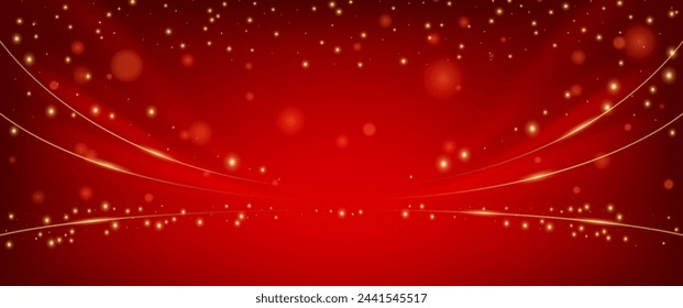 Luxurious realistic background with golden glitter and curves. Vector modern banner or poster with copy space, promotion or invitation with soft effect. Dynamic presentation or decor sheet