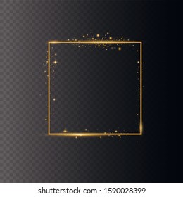 Luxurious realistic borders. Golden shiny frames with dust isolated on a transparent background.Golden gradient frames with light. Vector illustration of a gold rim.   