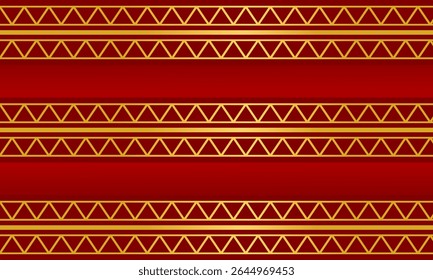 Luxurious red background with multiple horizontal golden triangle borders, suitable for ornate and elegant graphic design.