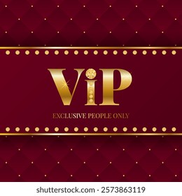 Luxurious red card with golden VIP branding. Red leather background with text Exclusive people only and diamonds. Vector illustration