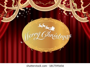 Es una cortina roja de lujo con una imagen clásica como Navidad y conciertos.
