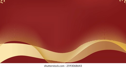 luxurious red and gold abstract background featuring elegant flowing wave patterns, creating a sophisticated and stylish design