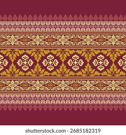 Lujoso patrón de damasco rojo y dorado con bordes ornamentales, ideal para telas, Fondos de pantalla y elegantes proyectos decorativos.