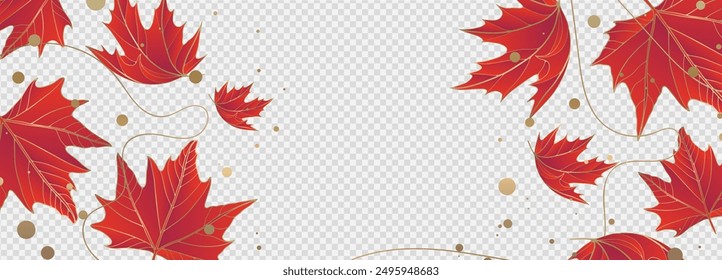 Luxurious red maple leaves isolated on a transparent background. Autumn botanical vector illustration.