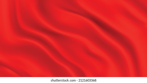 Lujosa tela roja suave con fondo de olas. pliegues ondulados de fondo textil noble. Flautas de tela mate roja en el viento. Decoración de diseño. Vector