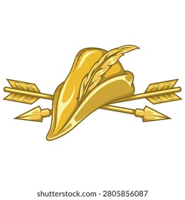 Luxurious representation of arrows and an archer hat bathed in pure gold. This design stands out with a shimmering metallic finish symbolizing success and nobility.