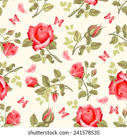 Luxurious retro floral seamless pattern - roses. Vector illustration.