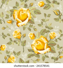 Lujoso patrón retro floral sin costuras - rosas. Ilustración vectorial.