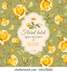 Luxurious retro style floral greeting card - roses. Vector illustration. 