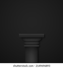 Luxurious round black podium in a black empty room. Abstract 3d shape vector rendering for product presentation.Collona, stage, podium.