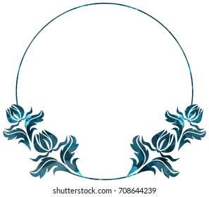 Luxurious round frame with decorative floral silhouettes. Copy space. Beautiful background for your artwork. Vector clip art.