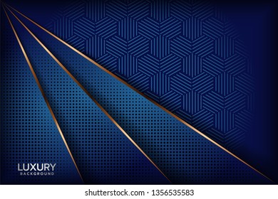 Luxurious royal blue background with a combination of golden lines in 3D style. Graphic design element. Elegant decoration. EPS 10 - Vector
