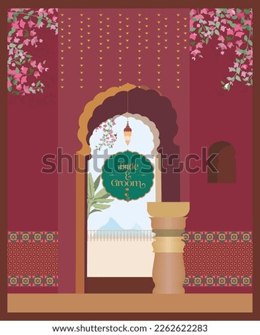 A Luxurious and royal Invitation card template useful for auspicious Indian days, such as House Warming, Puja, Wedding, Engagements, Spiritual activities, etc.  Foto stock © 