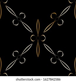 Luxurious Royal pattern. Gold on black. Seamless background for printing on fabric, Wallpaper, wrapper and for various purposes. Vector illustration. Textile print design.