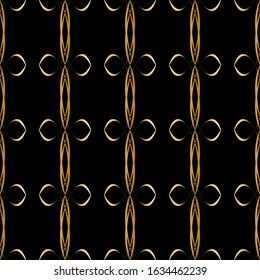 Luxurious Royal pattern. Gold on black. Seamless background for printing on fabric, Wallpaper, wrapper and for various purposes. Vector illustration. Textile print design.