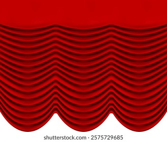 Luxurious scarlet silk velvet curtains are creating a dramatic and elegant decoration for a theater stage, perfect for a grand opening or special event