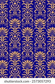 Luxurious seamless damask pattern with golden floral elements on a rich background, perfect for decor and design projects