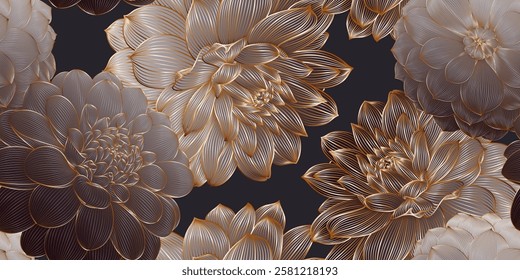 Luxurious seamless floral pattern with hand drawn dahlia flowers. Abstract pattern for fabric, wallpaper, interior design, invitations.