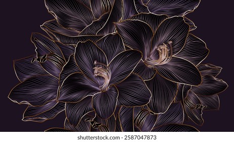 Luxurious seamless floral pattern with hand drawn amaryllis flowers. Abstract pattern for fabric, wallpaper, interior design, invitations.