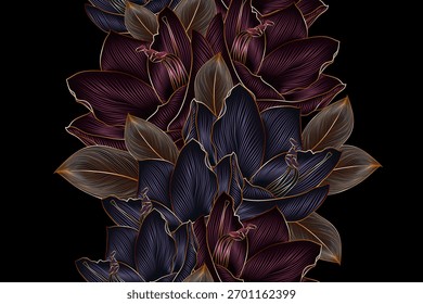 Lujoso patrón floral sin fisuras con flores de amaryllis dibujadas a mano. Patrón Abstractas para tela, Fondo de pantalla, diseño de interiores, invitaciones.