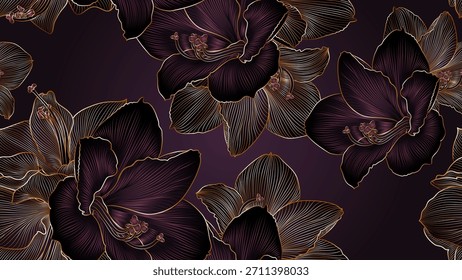 Lujoso patrón floral sin fisuras con flores de amaryllis dibujadas a mano. Patrón Abstractas para tela, Fondo de pantalla, diseño de interiores, invitaciones.