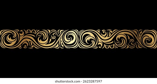Luxurious Seamless Golden Ornamental Border on Black Background Elegant Decorative Vector Pattern for Invitations, Packaging, Certificates, Website Dividers, and High-End Branding Projects