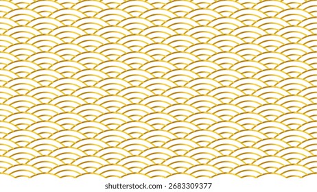 Luxurious seamless golden wave pattern, an elegant abstract design with shimmering arcs, ideal for sophisticated backgrounds and decorative purposes