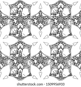 Luxurious seamless pattern of black and white ornament with stylized waves. Vector illustration.