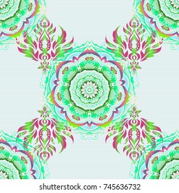 Luxurious seamless pattern of blue and green ornament with stylized waves. Vector illustration.