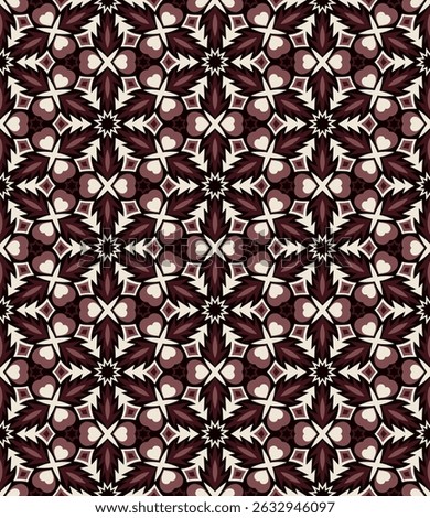 Luxurious seamless pattern in chocolate tones. Overlapping art forms, stripes, polygons, segments are grouped and arranged in a certain order. Vector. 