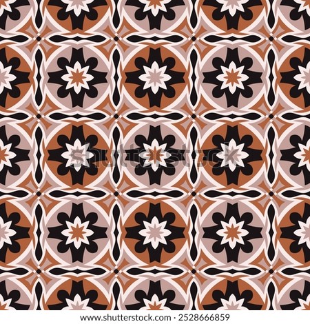 Luxurious seamless pattern in coffee tones. Overlapping art forms, stripes, polygons, segments are grouped and arranged in a certain order. Vector.