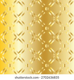 luxuriöses nahtloses Muster mit einem glänzenden Gold-Metallic-geometrischen Gitter-Design mit sich kreuzenden Bändern und kreisförmigen Akzenten schaffen eine reiche Diamant-Gitter-Effekt Vektorgrafik