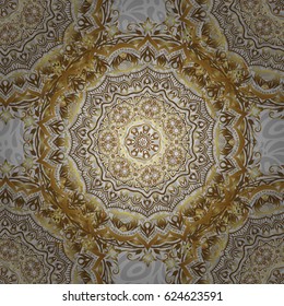 Luxurious seamless pattern of golden ornament with stylized waves on a gray background. Vector illustration.
