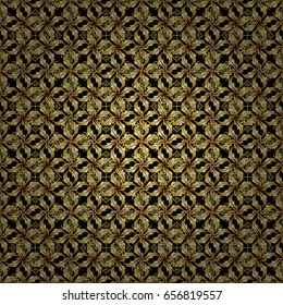 Luxurious seamless pattern of golden ornament with stylized waves on a black background. Vector illustration.