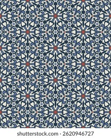 Luxurious seamless pattern with Indian motifs. Art forms are grouped and arranged in a specific order. Vector image for print, textile, packaging, interior design and your other projects.