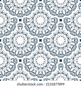Luxurious seamless pattern with monograms. Background with white and blue color. Good for postcards. Veil illustration.