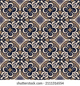Luxurious seamless pattern with Native American motifs. Vector illustration for print, fabric, cover, packaging, interior decor, blog decoration and other your projects.