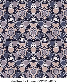 Luxurious seamless pattern. Overlapping art forms, stripes, polygons, segments are grouped and arranged in a certain order. Vector.