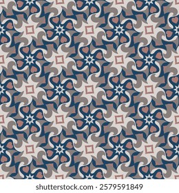 Luxurious seamless pattern. Overlapping art forms, stripes, polygons, segments are grouped and arranged in a certain order. Vector. 