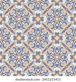 Luxurious seamless pattern in pastel colors. Art forms are grouped and arranged in a specific order. Vector image for print, textile, packaging, interior design and your other projects.