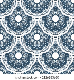 Luxurious seamless pattern with retro patterns. Background with white and blue color. Good for wallpaper. Veil illustration.