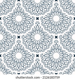 Luxurious seamless pattern with retro patterns. Background with white and blue color. Good for postcards. Veil illustration.