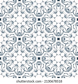 Luxurious seamless pattern with retro patterns. Background with white and blue color. Good for prints. Vector.