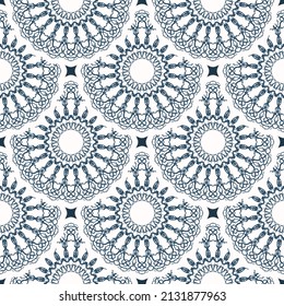 Luxurious seamless pattern with retro patterns. Background with white and blue color. Good for postcards. Vector.