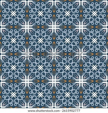 Luxurious seamless pattern with swirls. Overlapping art forms, stripes, polygons, segments are grouped and arranged in a certain order. Vector. 
