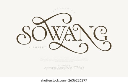 Luxurious serif script font with dramatic flourishes and elegant curves, perfect for wedding themes, branding, and high-end designs