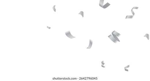 Luxurious Silver Confetti and Streamers Flow Seamlessly Across a Transparent Canvas. A Perfect Accent for Elegant Celebrations and Printed Materials. Seamless Silver Confetti and Streamers design