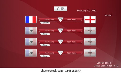 Luxurious silver frame football match table Red background.